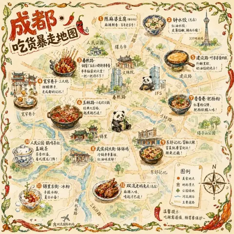 Chengdu Foodie Spree Hand-Drawn Food Map sample image