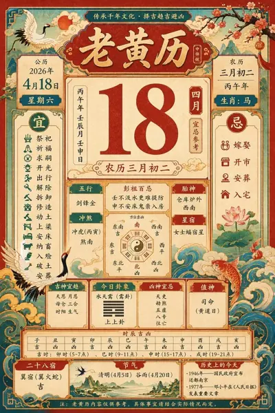 Vintage Traditional Chinese Almanac April 18, 2026 sample image