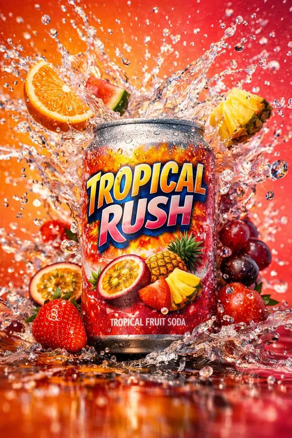 Dynamisches Sodawasser-Splash-Werbeplakat unter lebendigem Neonlicht Beispielbild