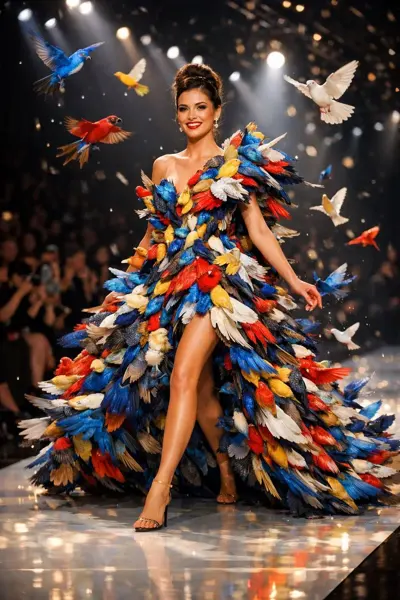 Dreamy Haute Couture Fashion Show Formed by Birds sample image
