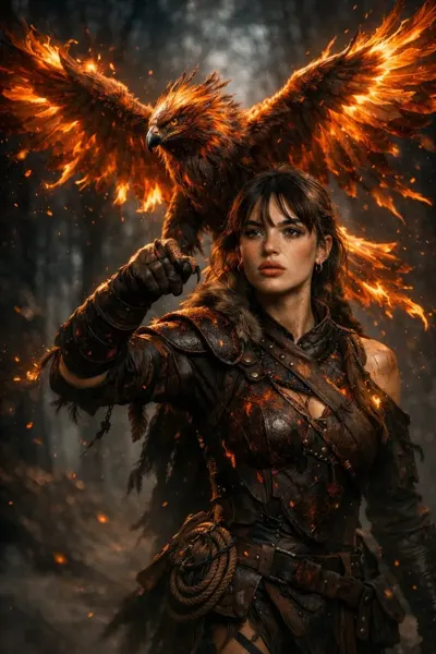 Ember-Armored Falconer and Blazing Divine Bird sample image