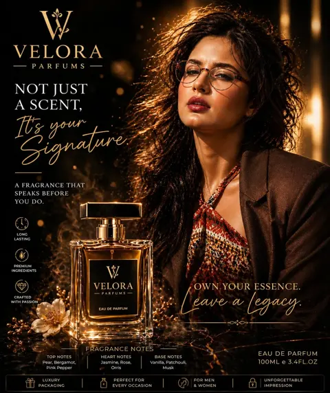VELORA Luxury Perfume Ad Poster sample image