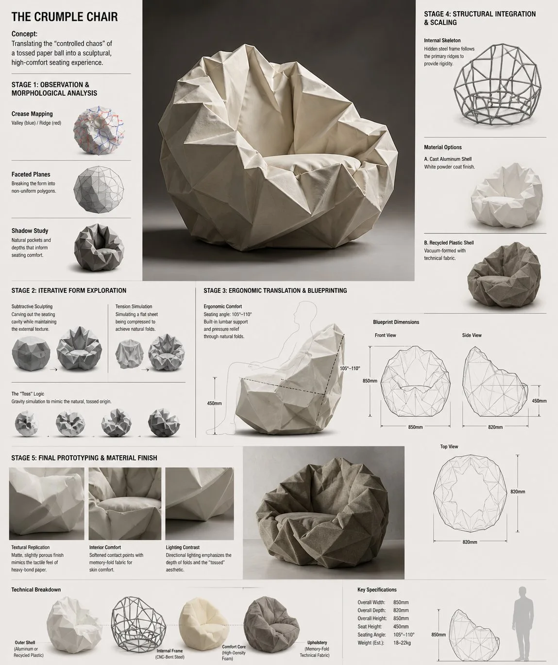Crumple Chair Konzeptsofa-Entwicklungsboard Beispielbild
