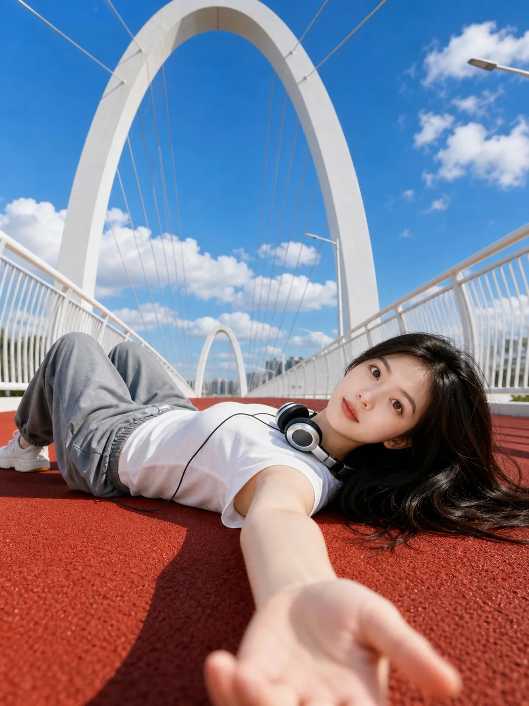 Low-Angle Summer Portrait on Red Track sample image
