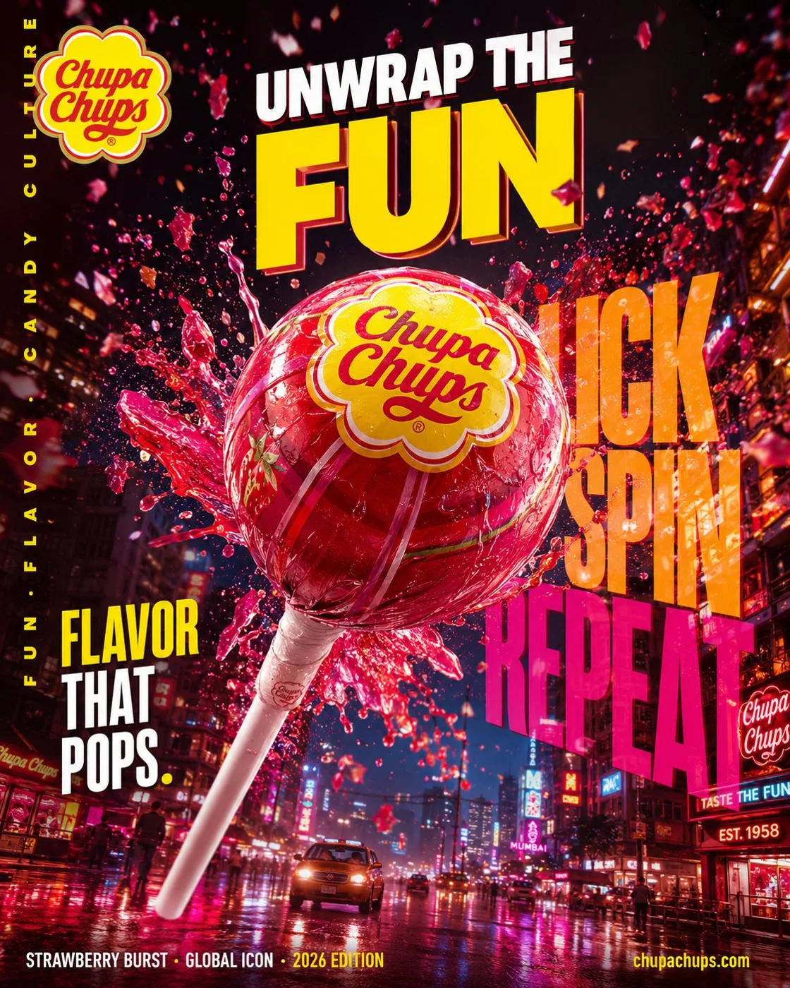 Publicité néon de sucette FMCG Image d'exemple