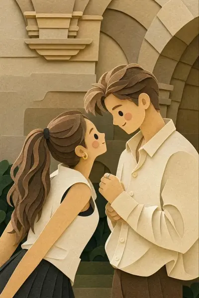 Layered Paper Cut Couple Illustration sample image