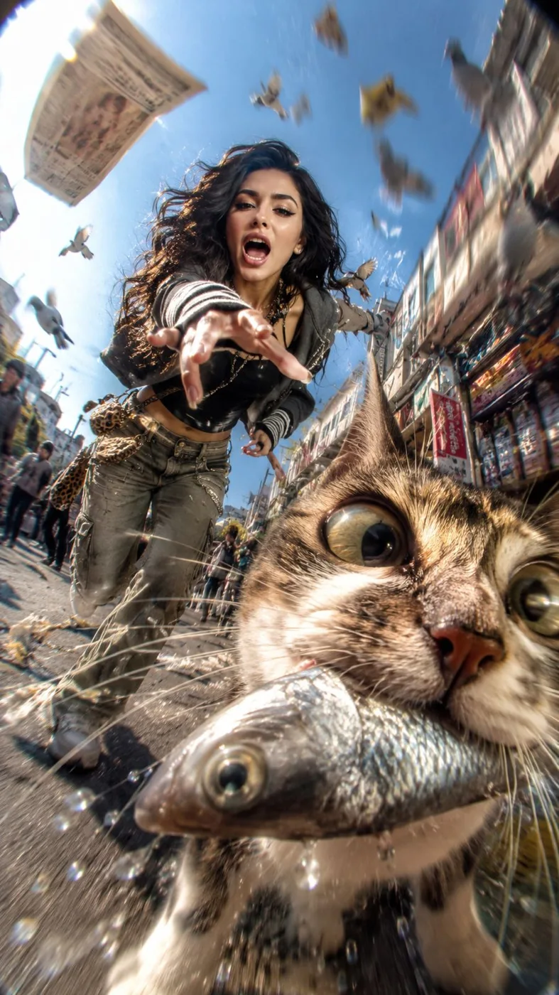 Fotografía callejera CCD persiguiendo un gato en la lonja Imagen de ejemplo