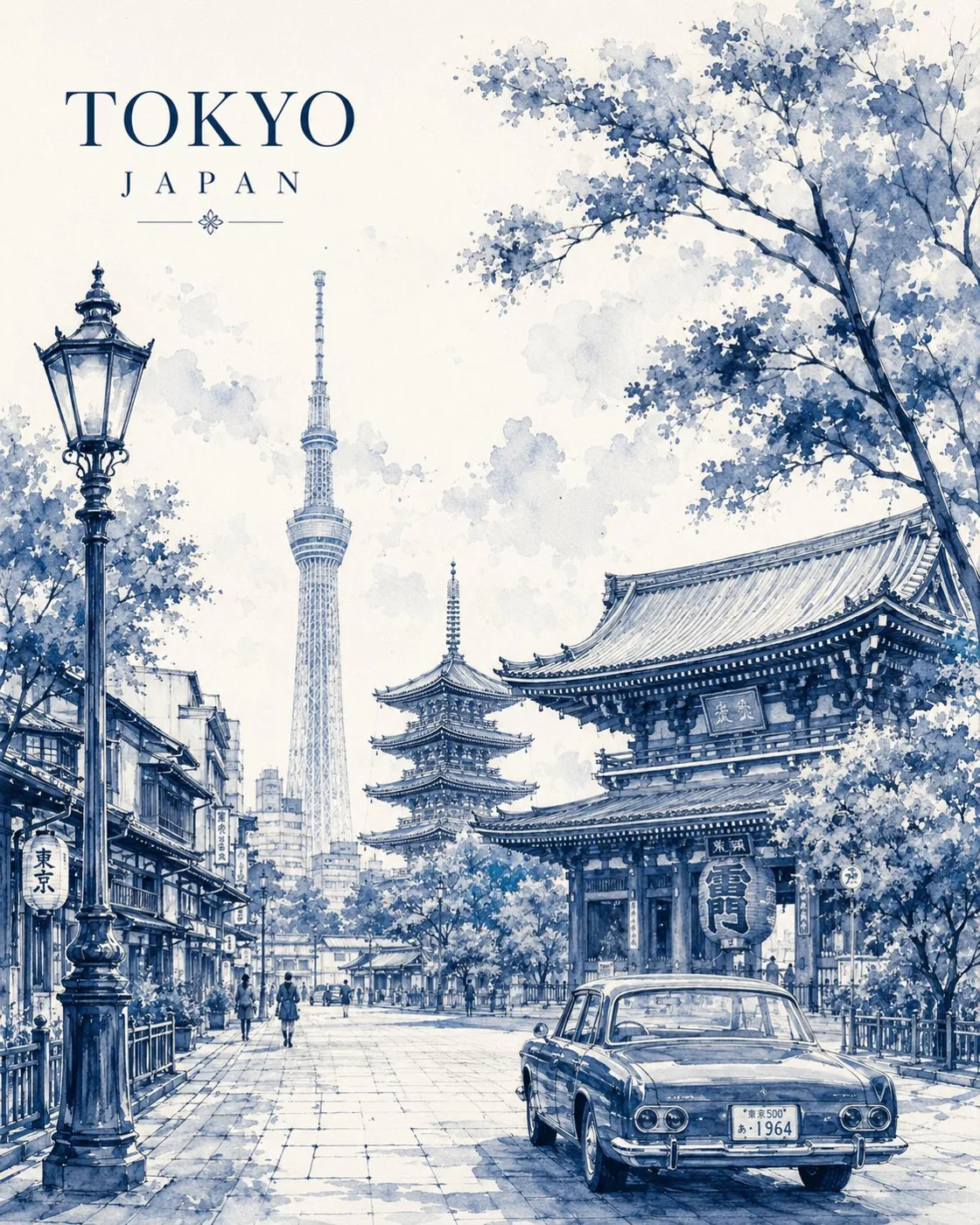 Monochrome Watercolor City Travel Poster sample image