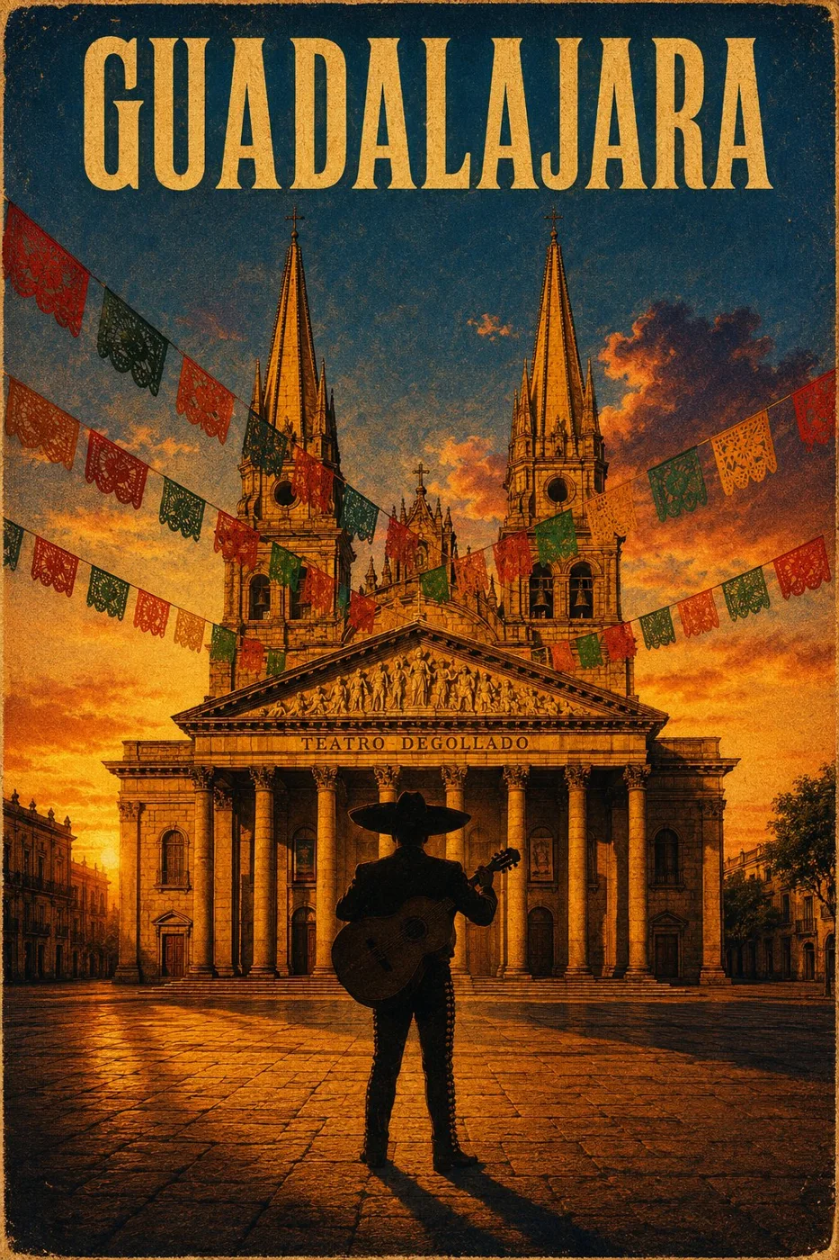 Guadalajara 레트로 영화 여행 포스터 예시 이미지