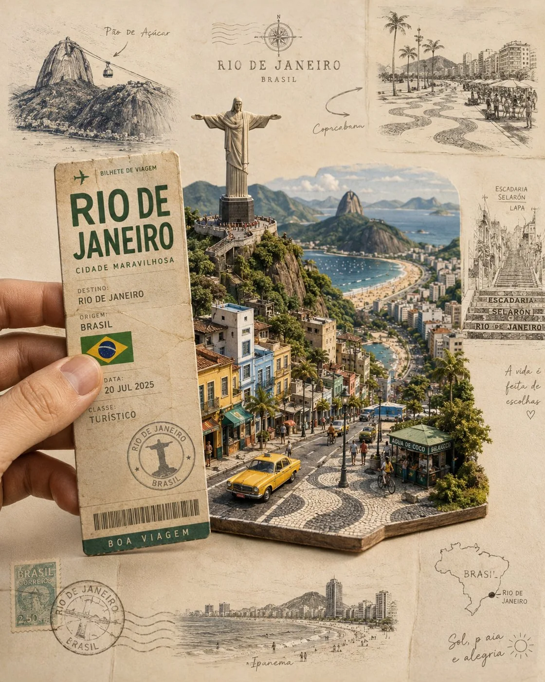 Rio 여행 티켓 페이퍼아트 입체 포스터 예시 이미지
