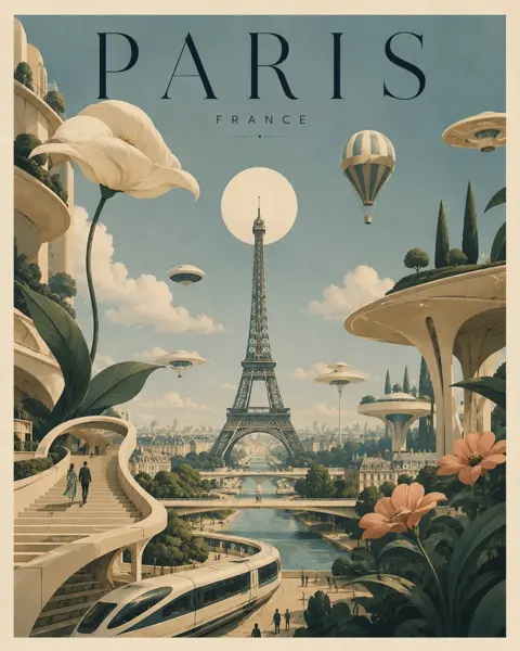 Dreamy Futuristic City Editorial Art Poster sample image