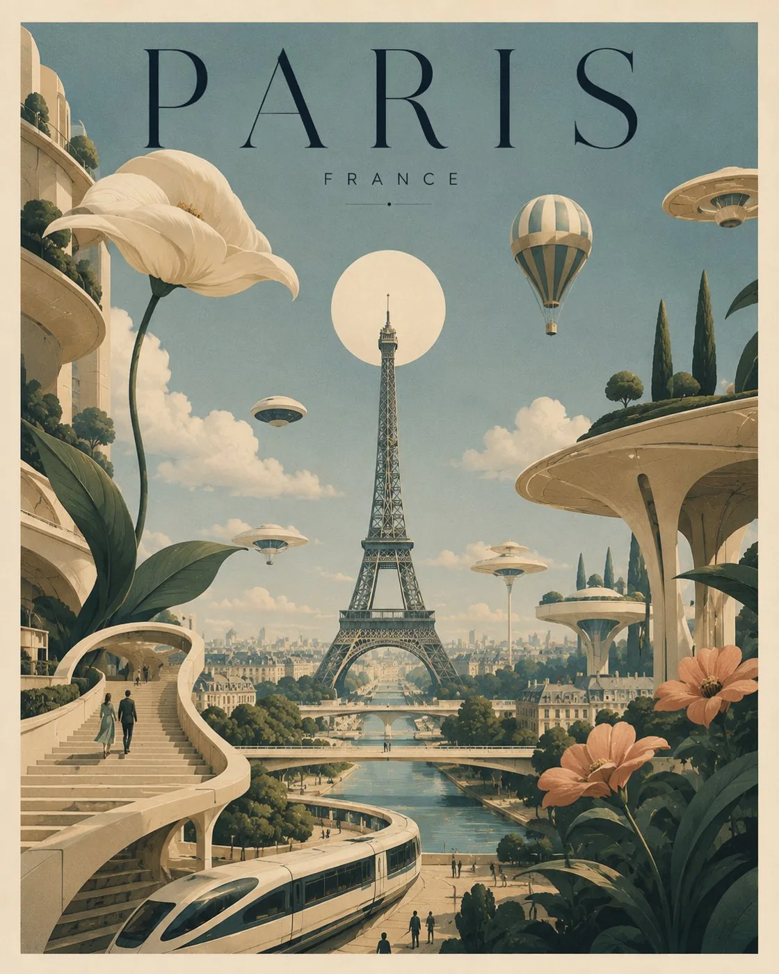 Dreamy Futuristic City Editorial Art Poster sample image